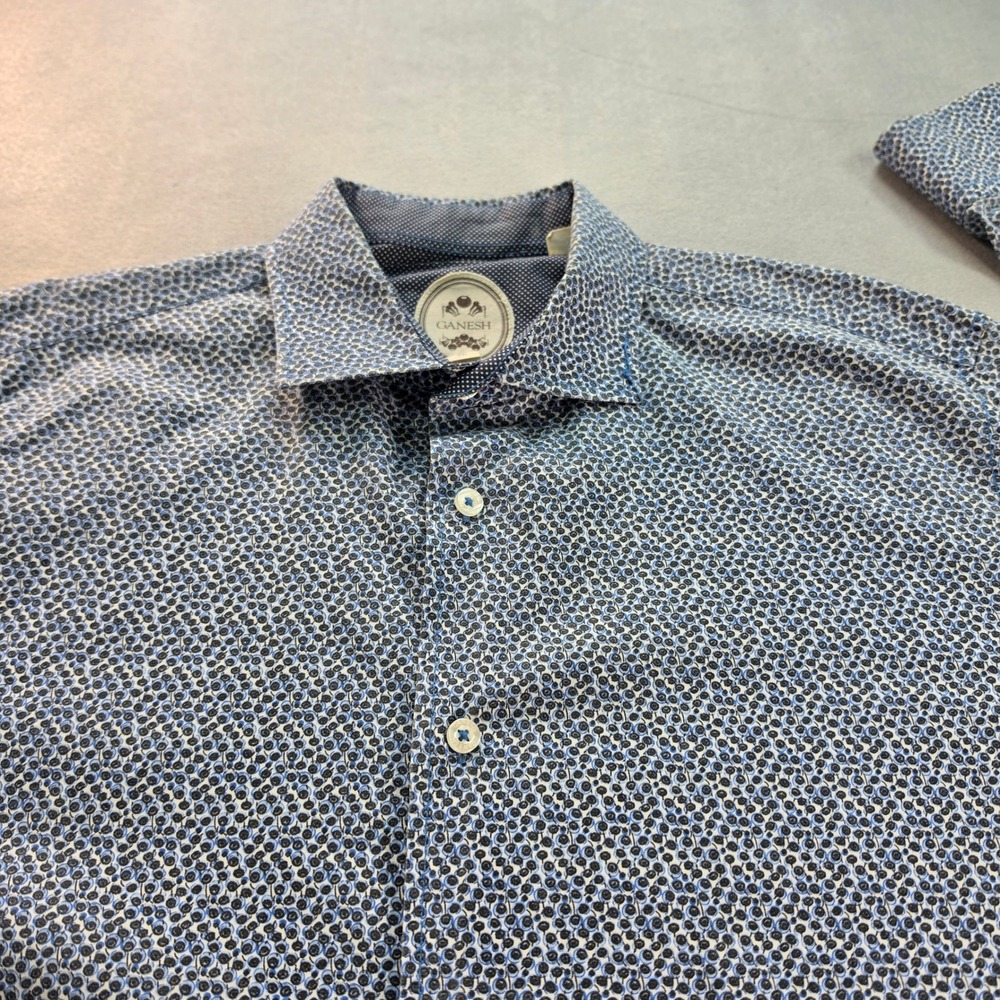 Ganesh Mens XL Blue White Micro Geometric Print Long Sleeve Button Down Shirt - Picture 4 of 6